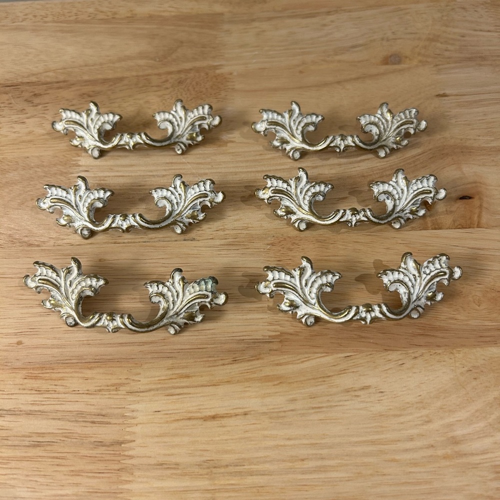 Lot of 6 Vintage French Provincial Drawer Pulls Ornate Brass Dresser Handles